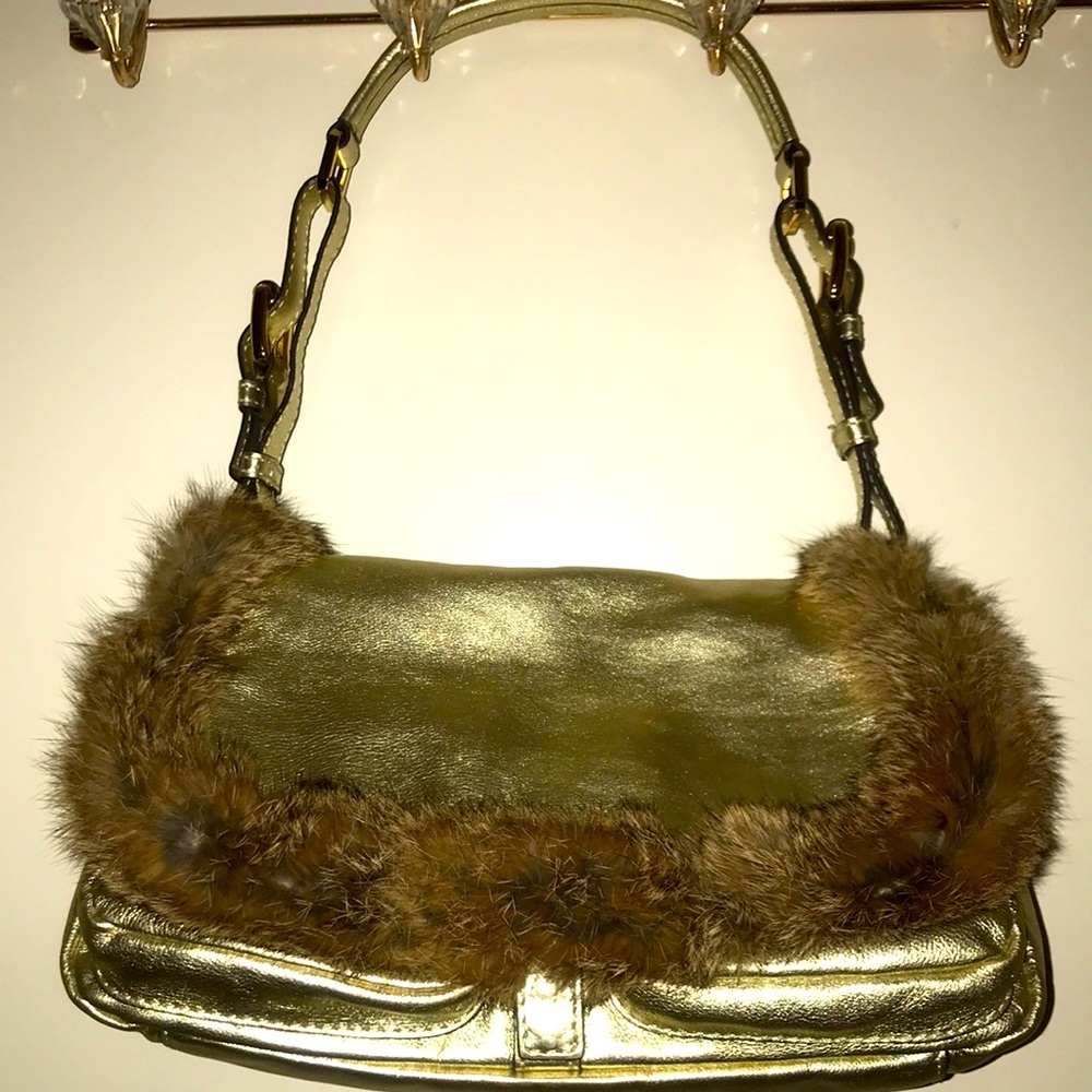 Gold leather handbag